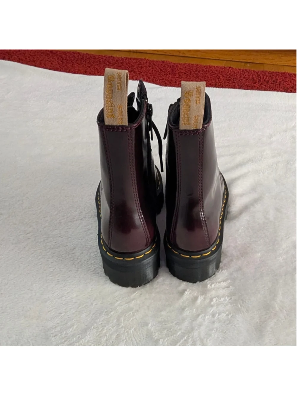 Dr. Martens Vegan Jadon II Cherry Red Oxford Rub Off Platform Boots US L 6 - Picture 4 of 13